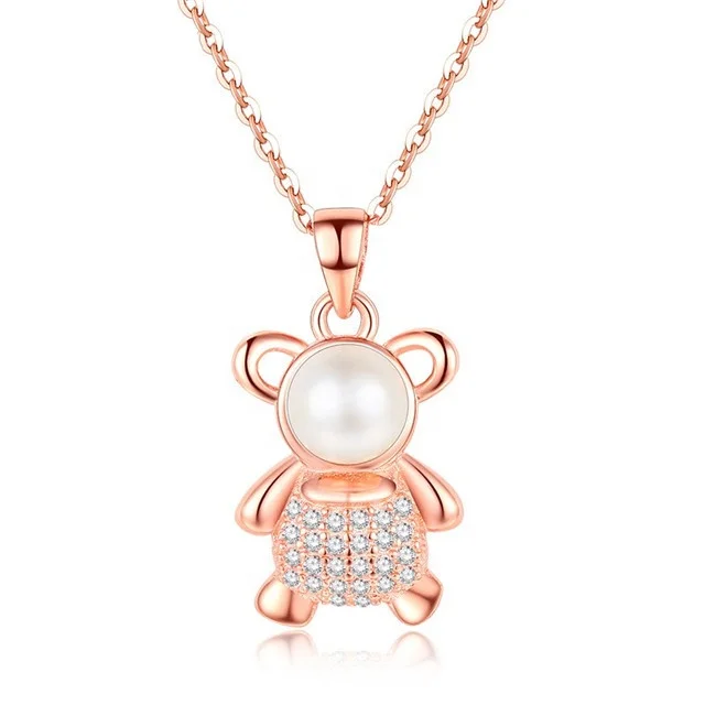 

Little Bear Pendant With Rose Gold Color Hand Made Fashion Necklace Pendant For Girls