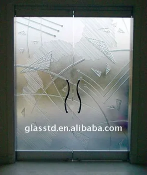 White Tempered Glass Shower Door With Geometric Patternsfor Shower