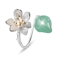 

New! Lotus Fun Nature stone Flower silver ring gemstone ring Jewelry