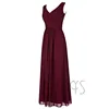 Wholesale Long Flowing Plain Sage Chiffon Simple Burgundy Bridesmaid Dress