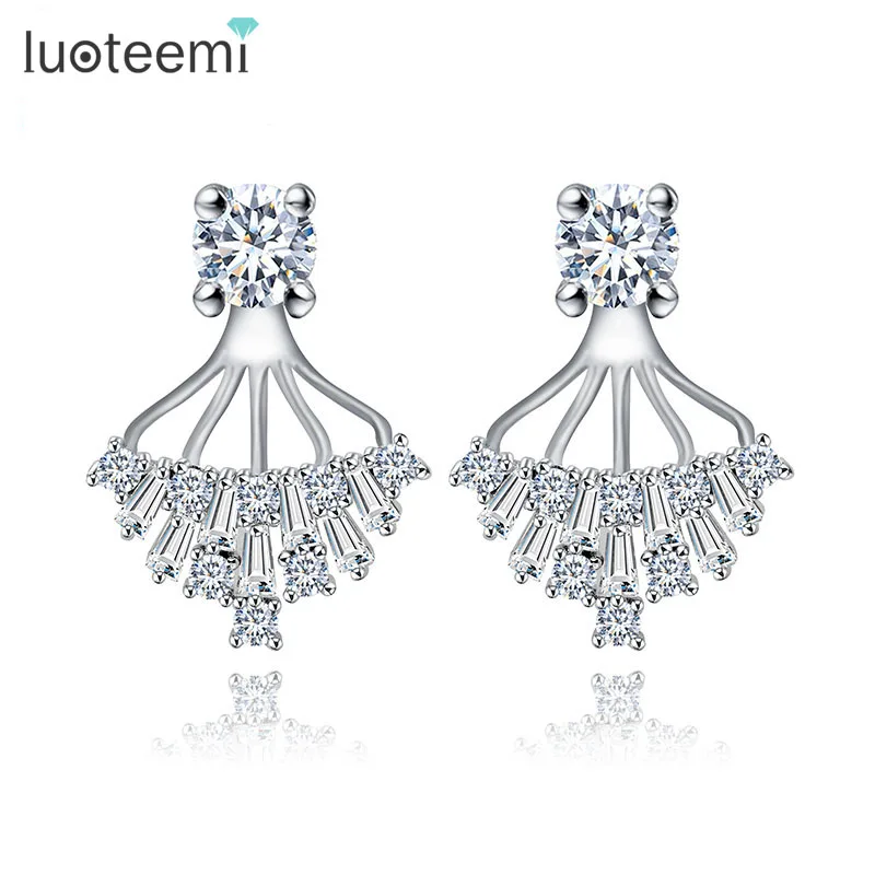 

LUOTEEMI New Sparkling 3A Cubic Zirconia Ear Jackets Stud Earrings for Women Double Sided Bijoux Jewelry Wholesale