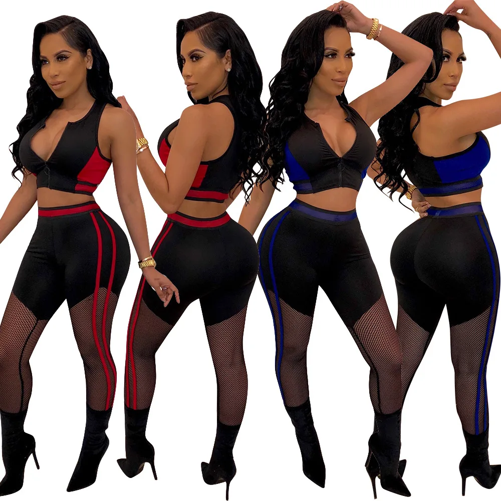 

FM-CM586 China Manufacture Good Quality Net Close-Fitting Workout Sexy Black Leggings jumpsuits sport wear, As pictures