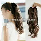 dark brown color,wavy hair,tie on synthetic hair ponytail