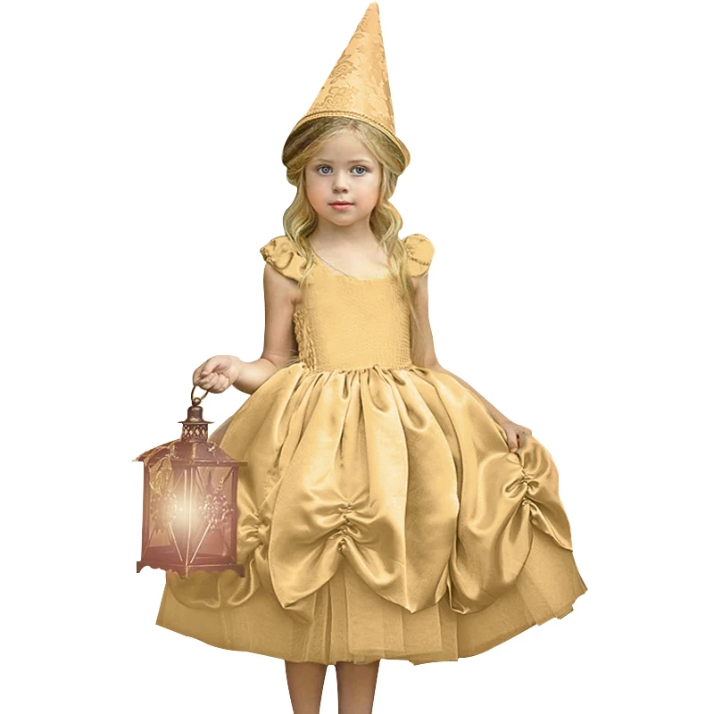 

Golden summer halter bubble dress cinderella dress for girls, N/a