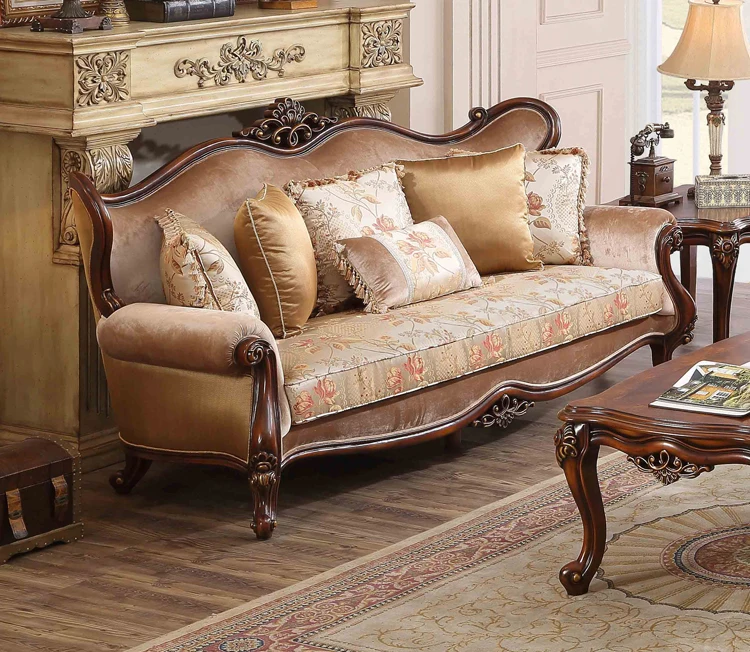France American Living Room Sofa Set Wooden Funiture 7 Seater Classic