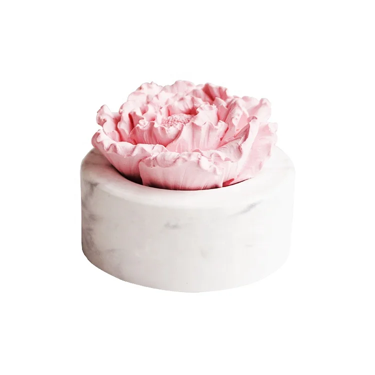 

Decorative Home Fragrance Scented Ceramic Peony Flower Aroma Essential Oil Diffuser, Marble+pink