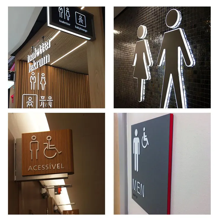 Custom Stainless Steel Metal Toilet Washroom Led Sign Light In Building ...