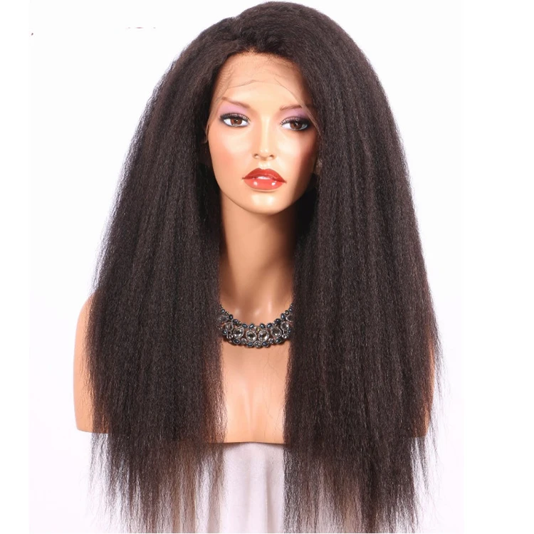

Cheap wholesale brazilian 100% glueless raw virgin yaki long ladies hair style full lace front human lace wig, Natural color 1b