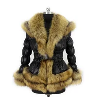 

Factory pure Fur Down Coat Luxury real raccoon fur trim winter down fur coat