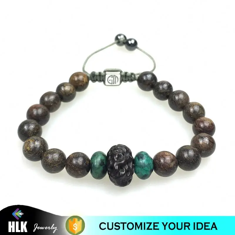 

Unique Jewellery Black Miracle Bead Irregular Turquoise Natural Gold Copper Jasper Stone Bracelet, Mix