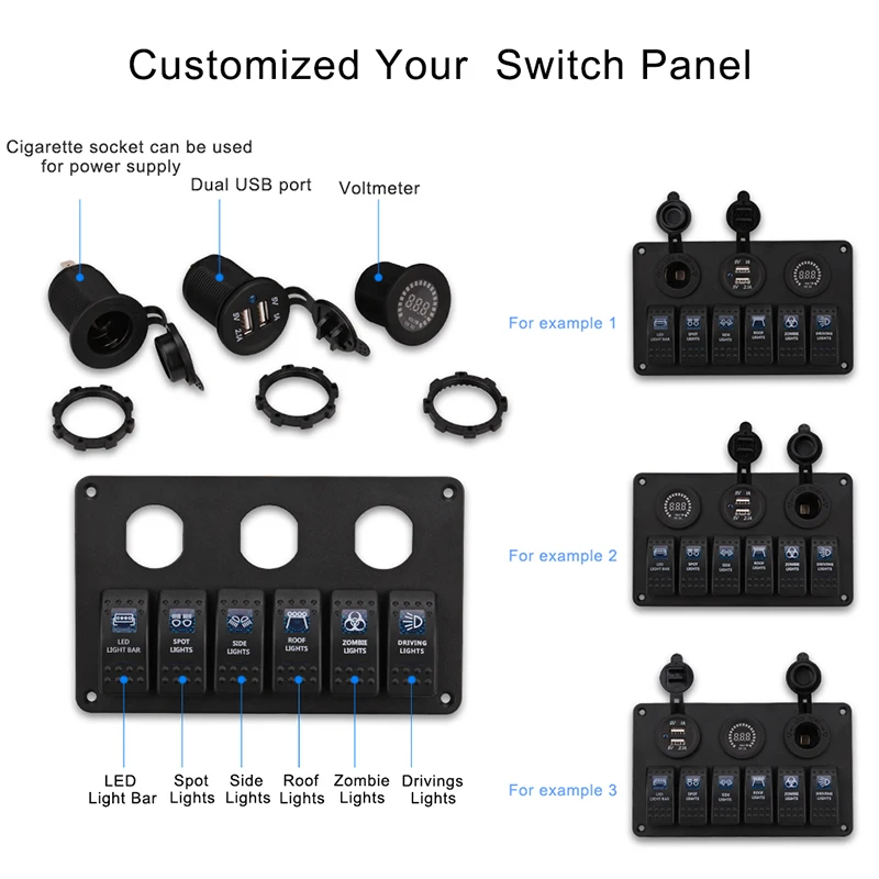 6 Gang Car Switch Panel Marine Boat Rocker Switch Panel Dual Usb Slot