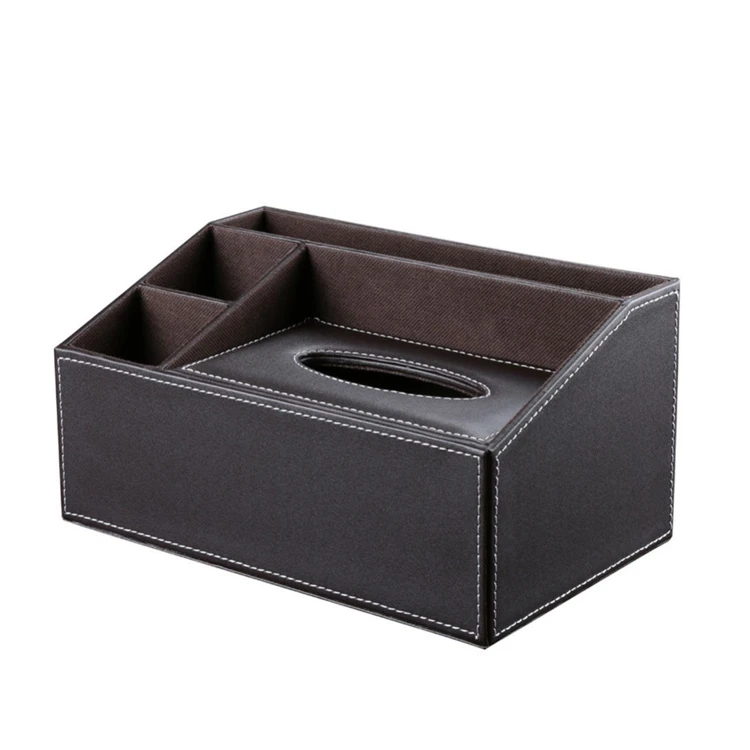

Europe Desk Accessories Leather Wooden Organizer Tissue Box with Pen Holder