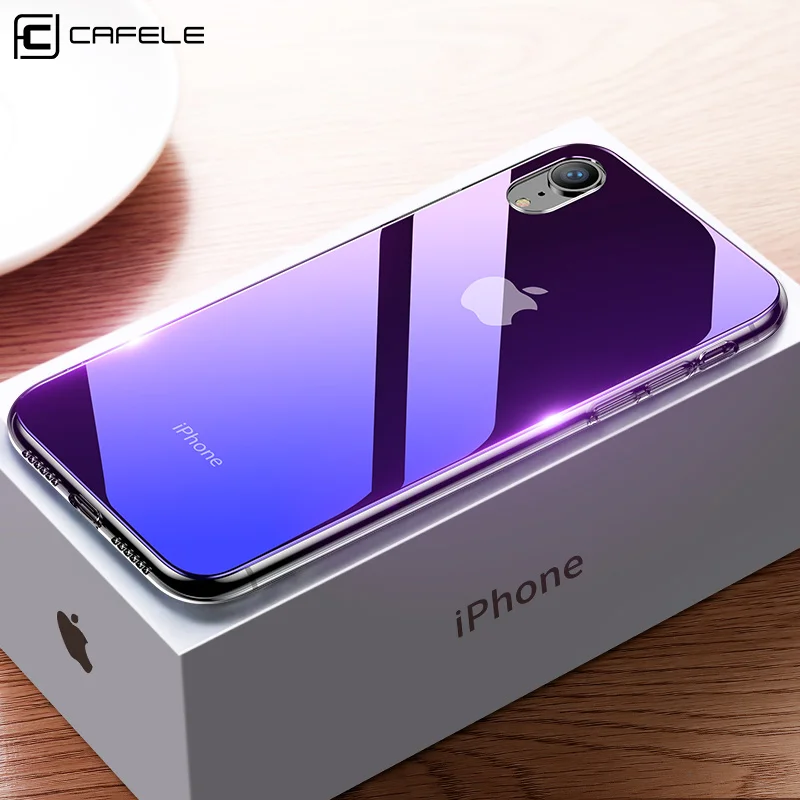 cafele luxury gradient transparent case mobile phone protective tempered glass cover case for x xr xs xs max back cover