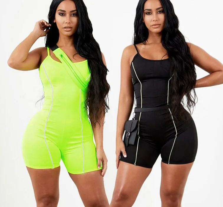 

SP1518B 2019 Sexy Backless Patchwork Reflective Strip Women Jumpsuit, N/a