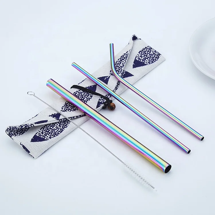 

eco friendly 18/8Stainless Steel Drinking Metal Straw Set, Silver /gold/rose gold/blue/black/purple/rainbow