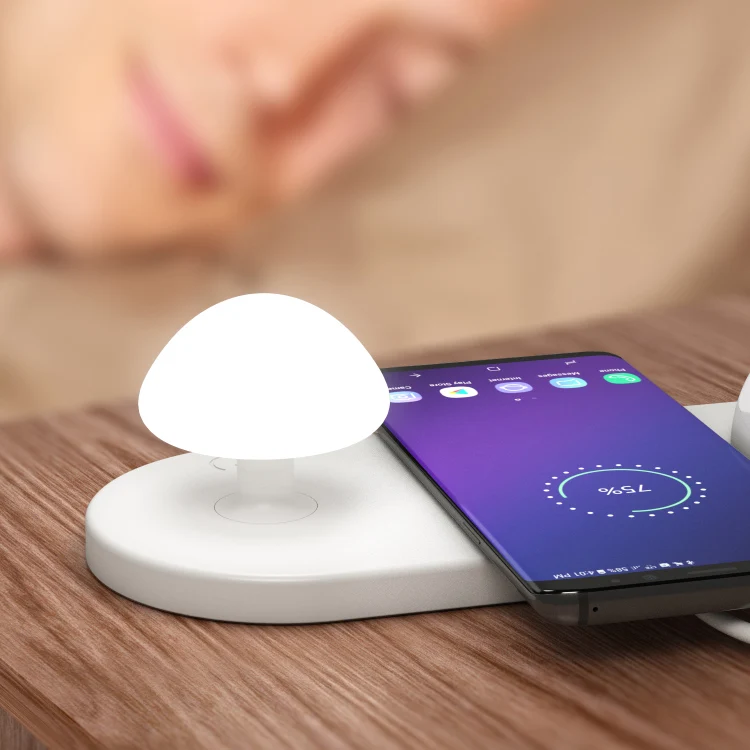 Mushroom QI Wireless Charger With Bedside Night LED Lamp 10W Wireless Charging Pad