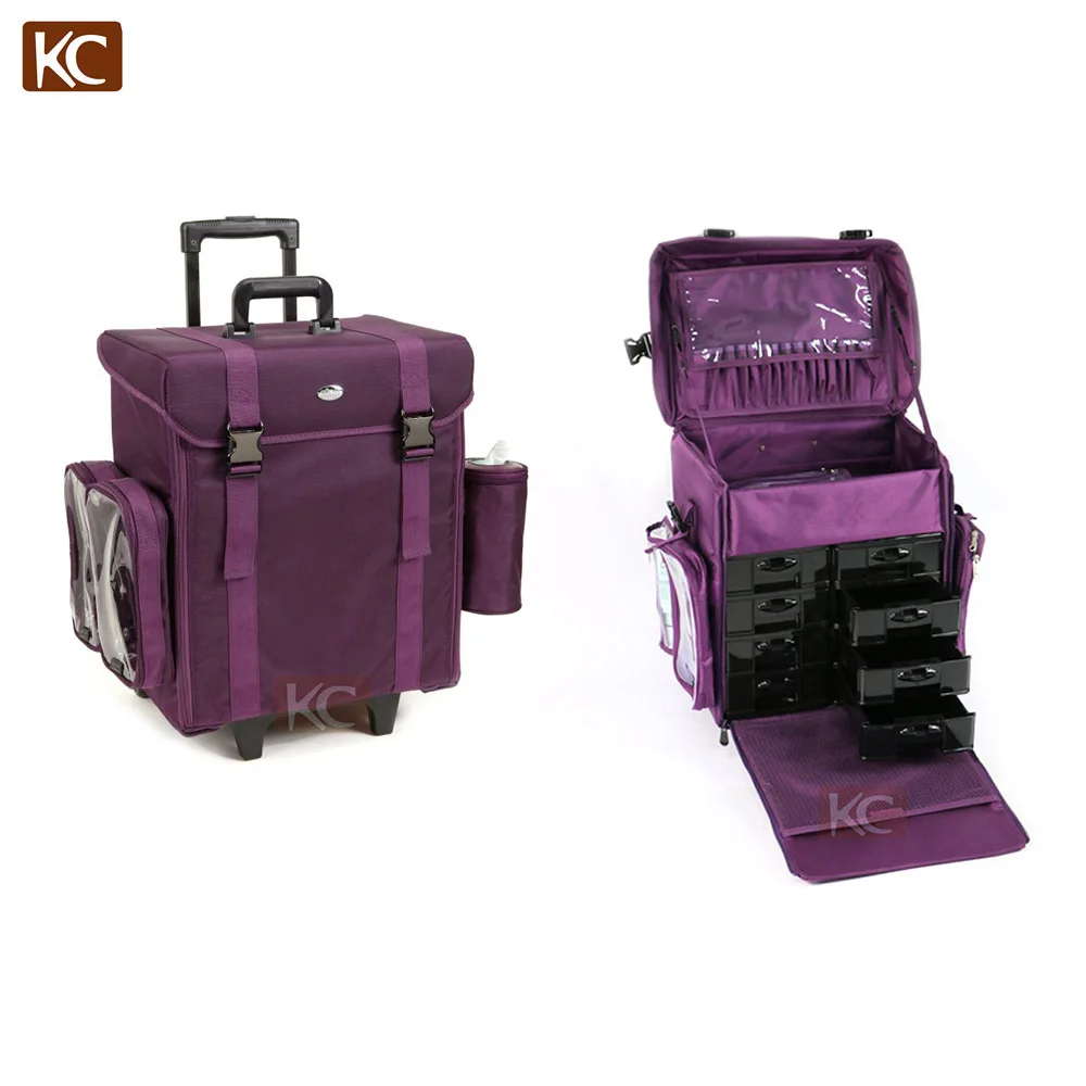 Hair Canvas Nylon Trolley Travel Train Cosmetic Rolling Tool Case