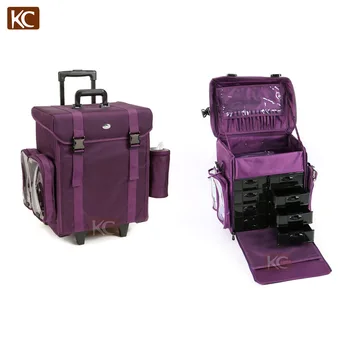 Hair Canvas Nylon Trolley Travel Train Cosmetic Rolling Tool Case