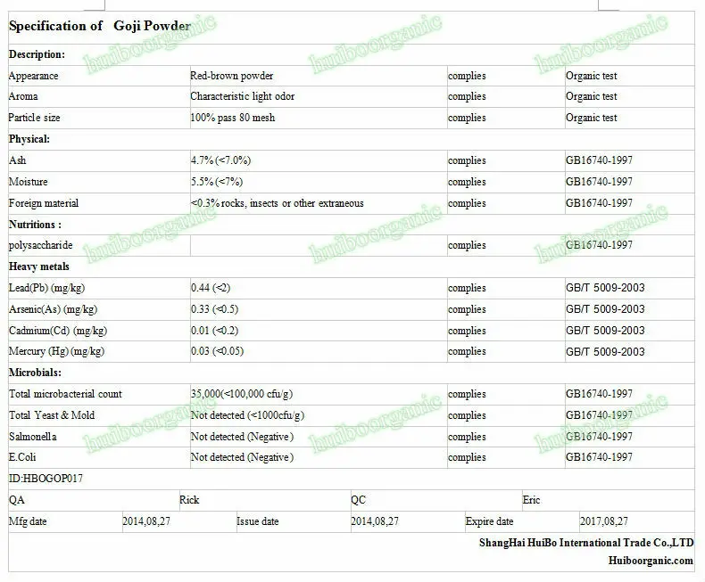 COA17 goji berry powder