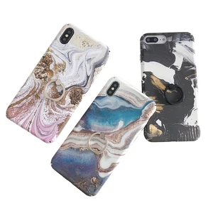 Factory wholesale mobile accessories ultra thin hard pc marble ring holder phone case for iphone