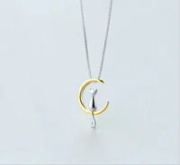 

Fashion Cat Moon Pendant Necklace Charm Silver Gold Color Link Chain Necklace For Pet Lucky Jewelry For Women Gift