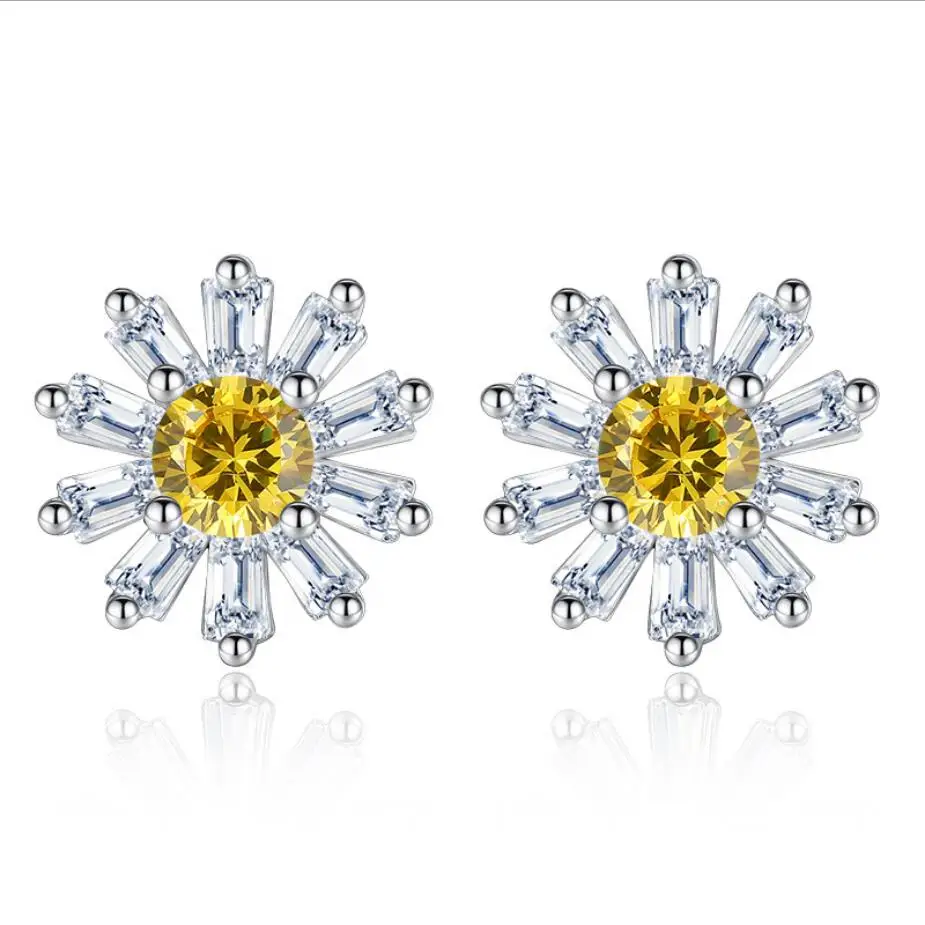 

2019 New Zircon Stud Earrings For Women Beautiful Sunflower Earring Jewelry, Yellow