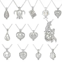 

Female jewelry Women Pearl Pendant Boutique Necklace jewellery Girl Silver Cages Locket Hollow Out Necklace 63Styles