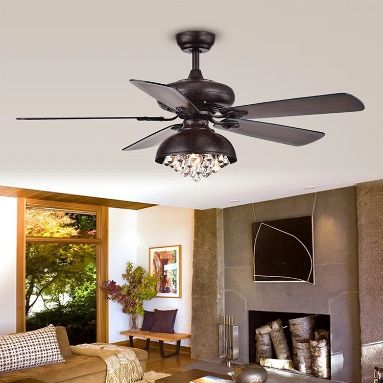 Modern Electric Crystal Chandelier Ceiling Fan Contemporary Wood Blades Energy Saving Ceiling Fan