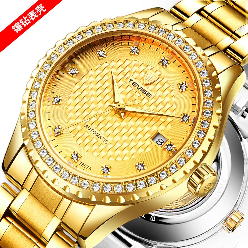

Diamond case Tevise automatic gold watch fashion wrist watches great gift for christmas man watch, Optional automatic gold watch