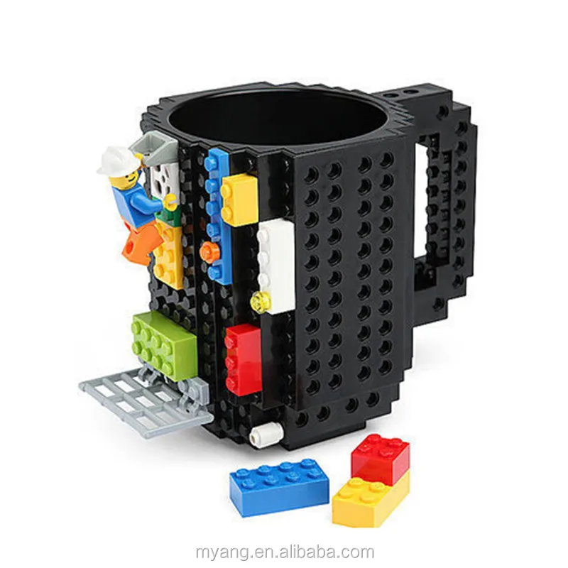 Blue Build-on Brick Mug,Novelty Creative Compatible with Lego DIY Building Blocks Coffee Cup,Fun Mugs,Unique Puzzle Mug,with 3 Packs of Bricks,Beverage Pen Cup for Kids/Office By Sinnsally 