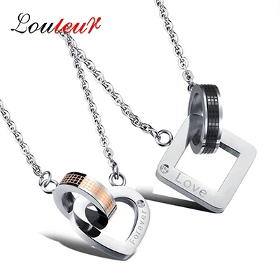 

LINGSAI Titanium jewelry lovers pendant ring radius love Valentine couple necklace, As photo