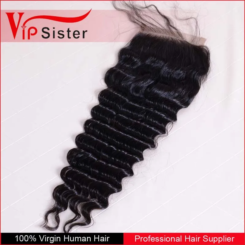 VIP sister Alibaba Stock Wholesale Price High Quality Black Raw virgin Deep Wave no bleached knots lace closure