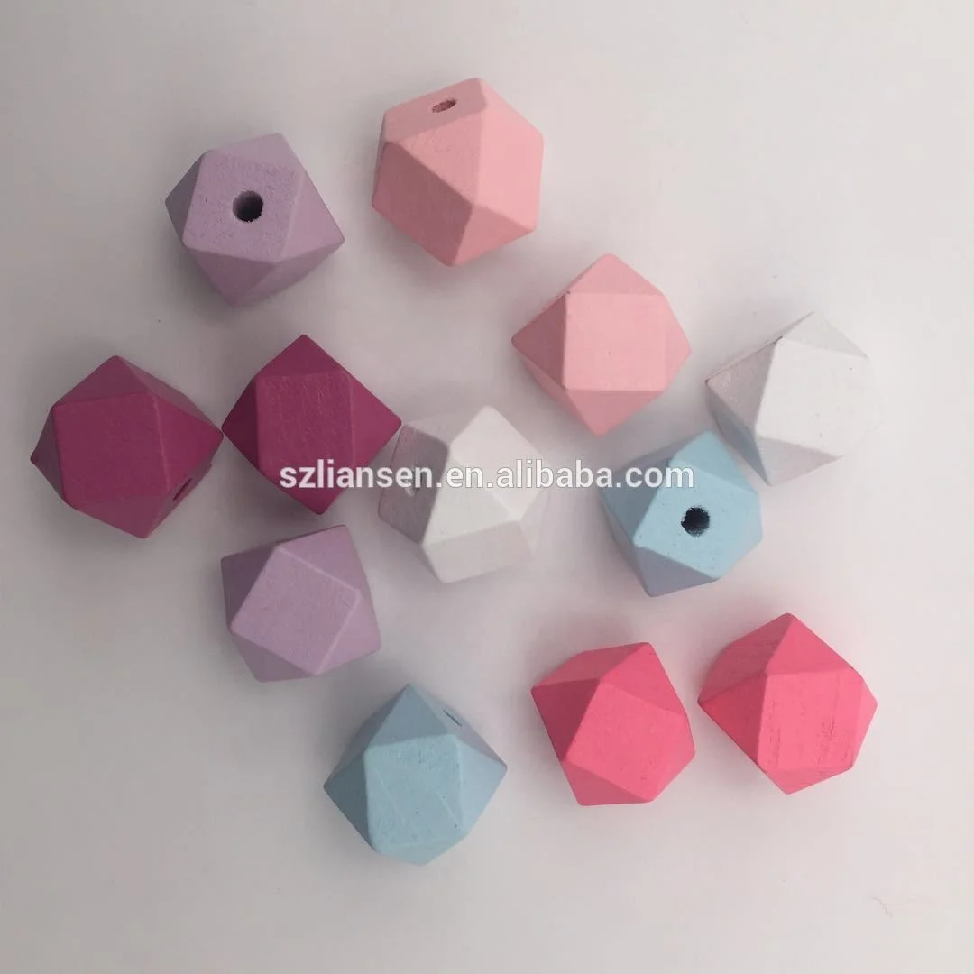 

LIANSEN Purple/Light green/Pink / Rose multi color Rhombus Wood Beads Baby pacifier chains Wood Beads 14 sides 20mm Wood Beads, N/a