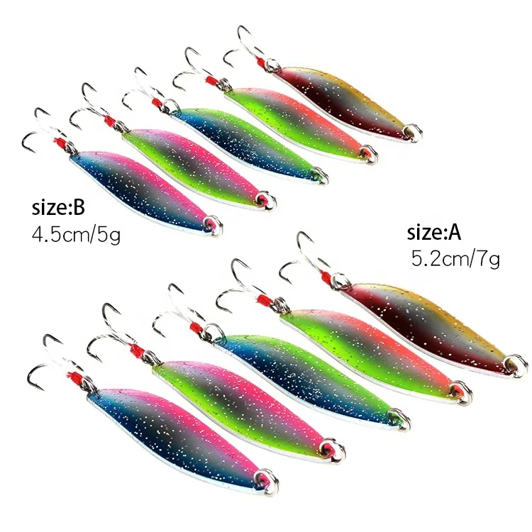 

14g/17g/7g/5g spoon spinners fishing lure Iron metal Spoon Fishing Lure Hard Baits Sequin fishing bait with treble Hook, As picture