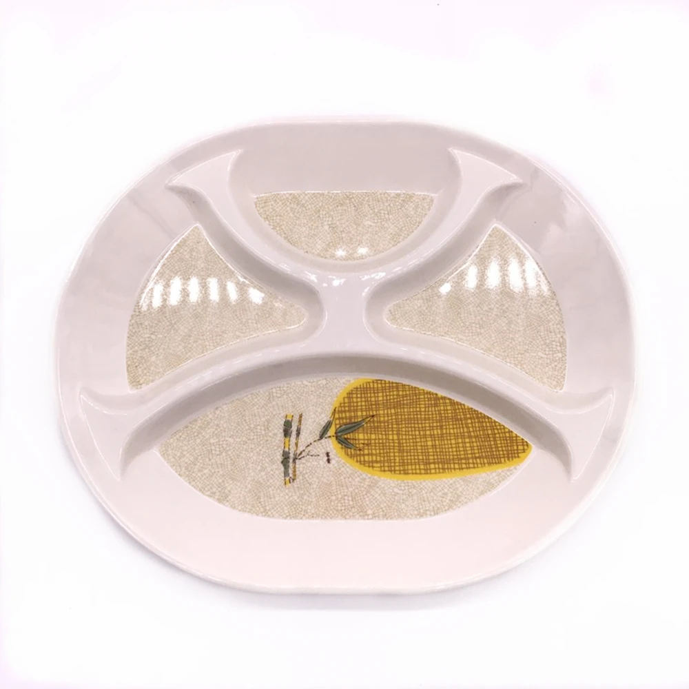 Custom Printing Food Grade Reusable Plastic Divided Dish Melamine