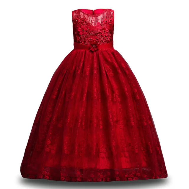 

European and American style evening gown High quality kids party dress Children flower patterns dress for 10 years old