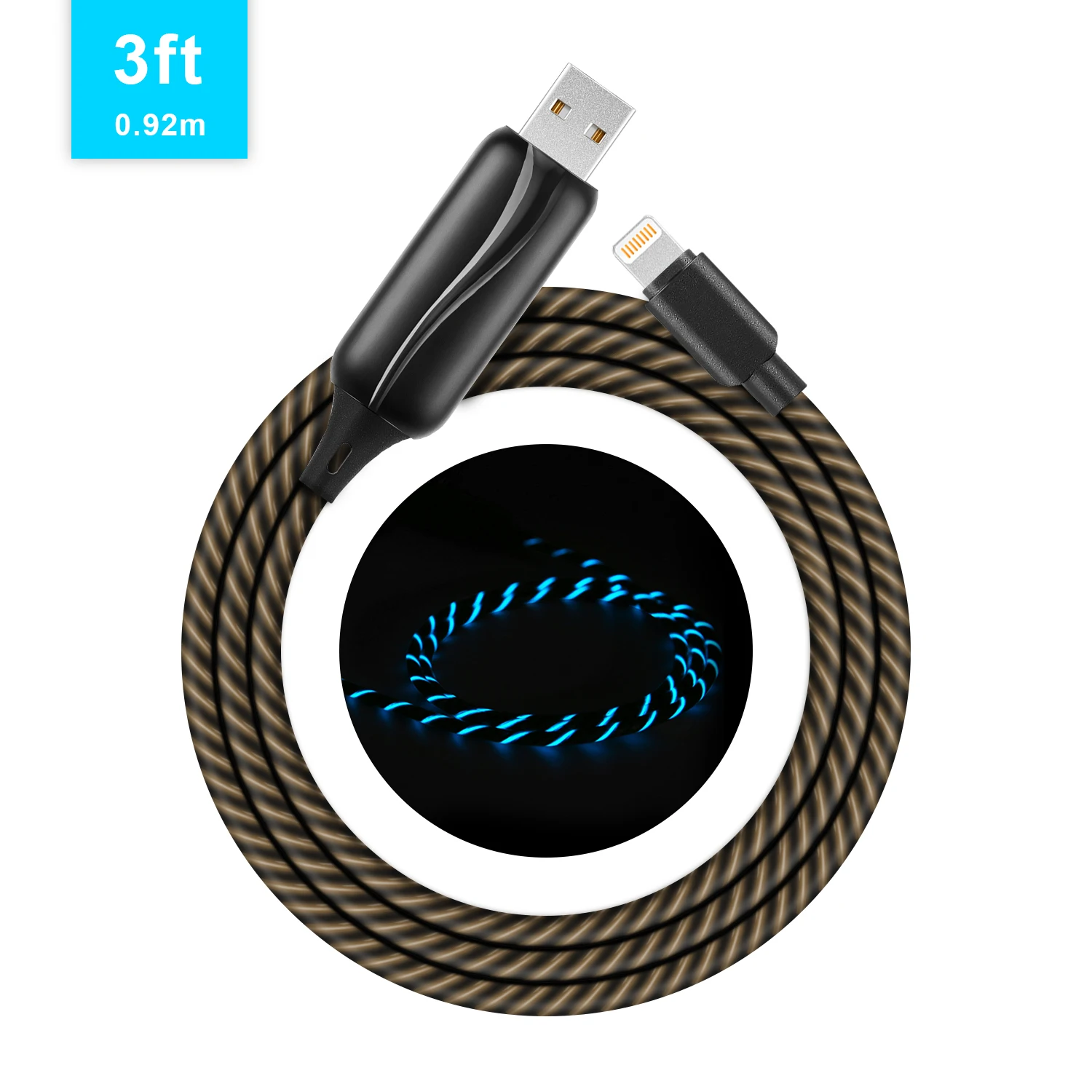 

Hot Sale! Original El Led Flowing Light Up Lightnings USB Cell Phone Charger Charging USB Data Sync Cable For Apple iPhone, Blue/black/white/pink