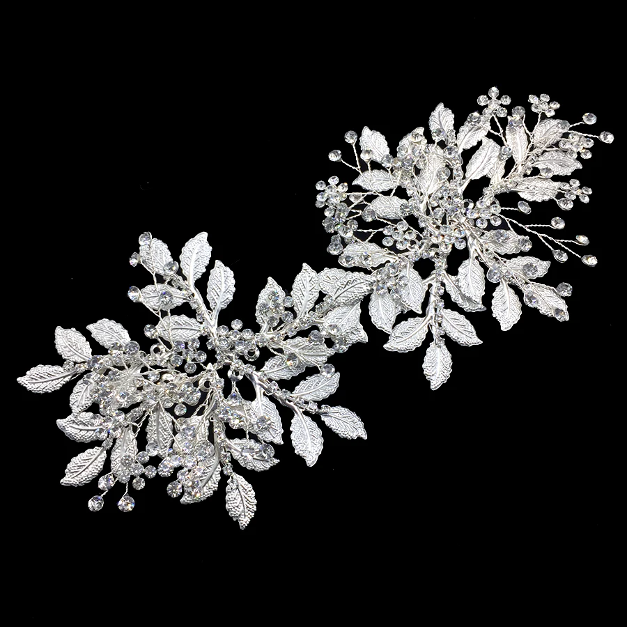 

silver leaf bridal hairband handmade wedding headpiece rhinestone princess hair accessories