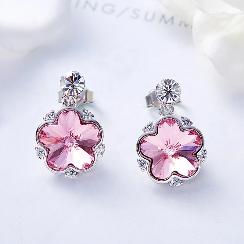 Women Bridal Earring Designs Crystal Dangle Silver Earrings