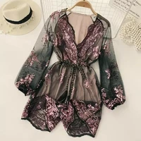 

New Women's Gold Sequins Sexy jumpsuit V Neck Long Sleeve Jumpsuit