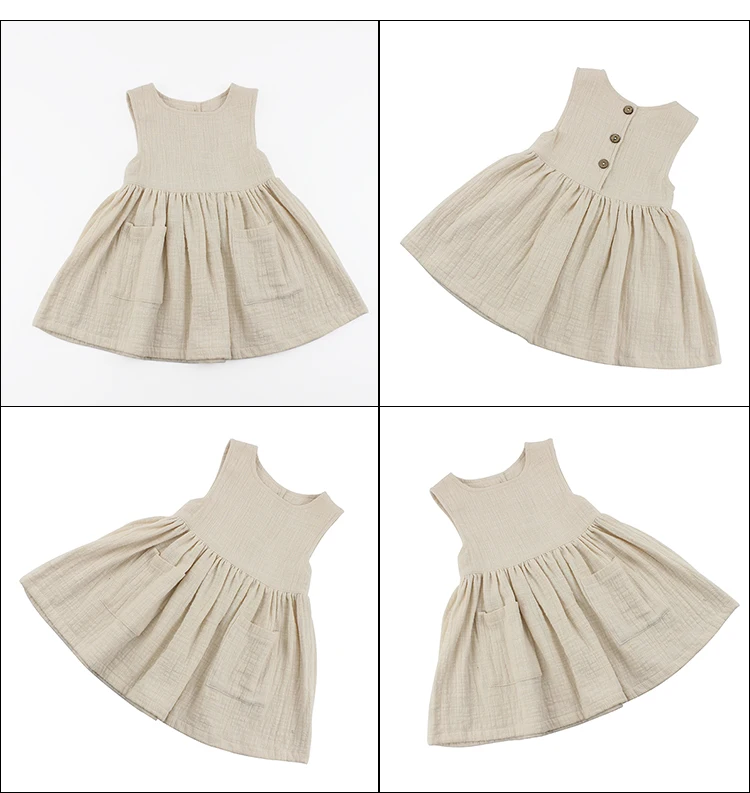 Manufacturers Muslin Cotton Pockets Sleeveless Girls Frock Button
