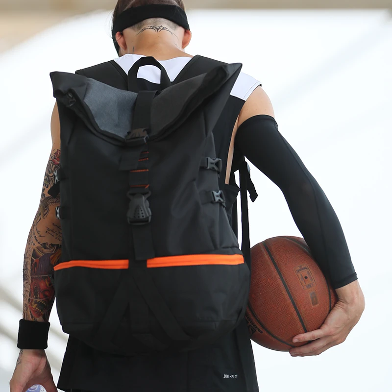 

Custom logo travel rolltop backpack gym sport soccer ball bag Outdoor football basketball backpack men, Black