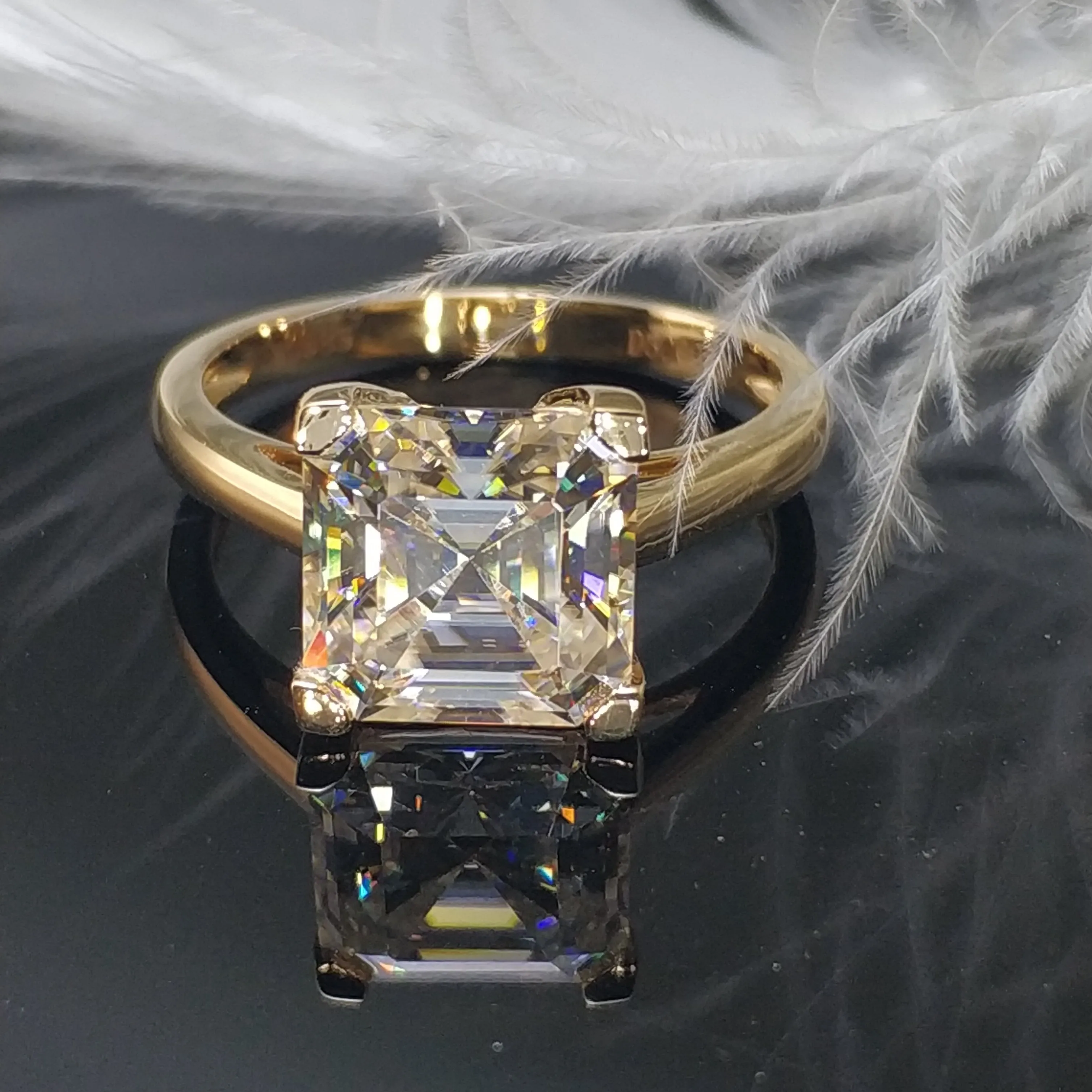 

3CT Carat Asscher Cut Ring Moissanite 14K Yellow Gold Solitaire Ring, Moissanite Wedding Engagement Gold Ring