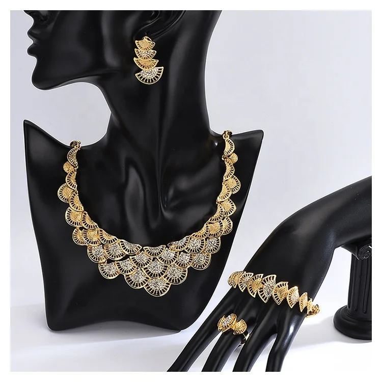 

Luxury Costume Wedding Necklace African Gold Plated Jewelry Sets Wholesale