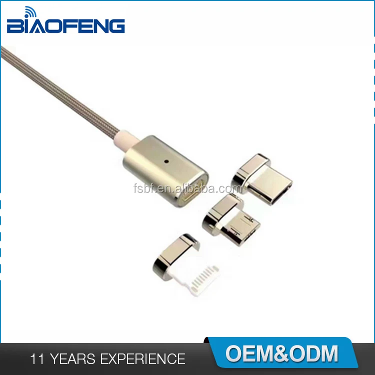 2.4A Quick Charger Nylon Braided Metal Micro USB Smart Magnetic Charging Data Cable For iPhone/Android/Type-C