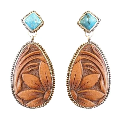 

Retro Plated Turquoise Vintage Earrings Fashion Brown Sun Flower Earrings For Women Jewelry