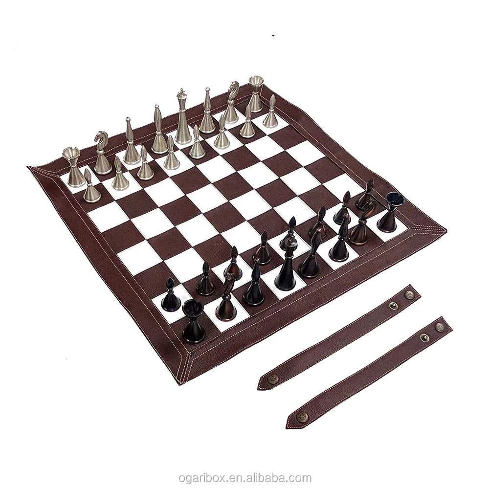 Chess Size-12"X12" Details about   19"X15" Vintage Look Genuine Leather Roll Up Chess Set Gift 