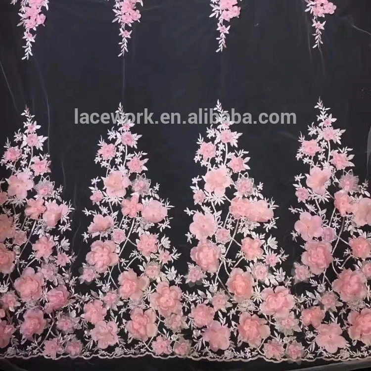 

High-end African 3d embroidery floral beads bridal lace fabric for wedding dress