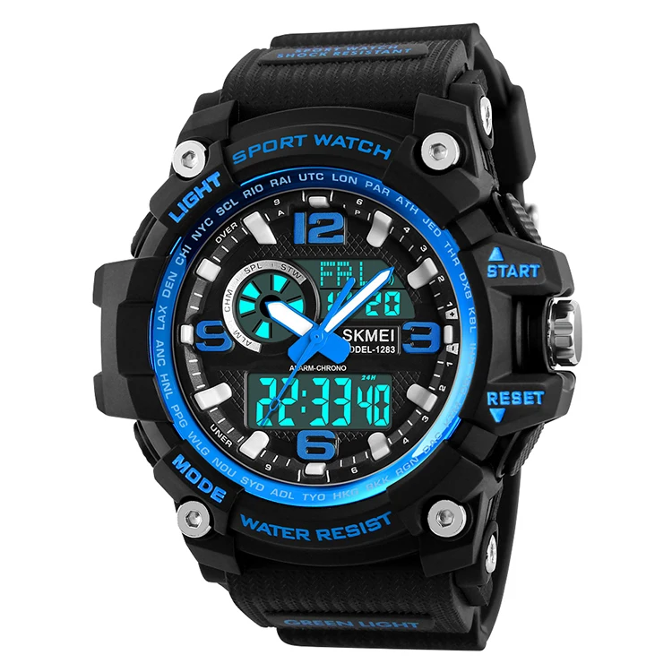 

Skmei 1283 Hot Selling Chrono Watches Cheap Sport Analog and Digital Wrist Watch Men Waterproof Made in Chinese Supplier, 6colors