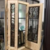 Wooden Finish Antique Double Swing Opening Wrought Iron Entrance Door with Sidelight